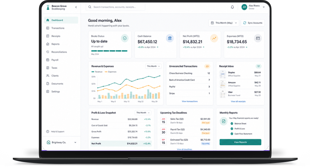 Bookkeeping dashboard preview